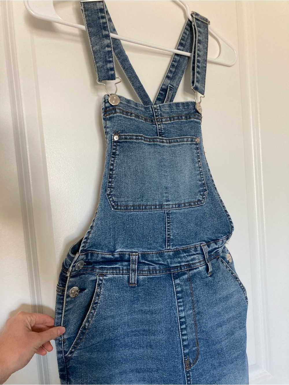 Wallflower Blue Denim Overalls with White Logo Patch